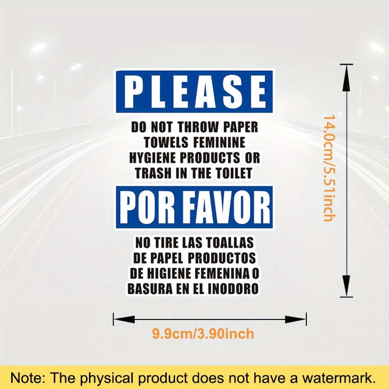 2Pack Bilingual Bathroom Sign Labels Please Do Not Throw Paper Towels Feminine Hygiene Products In Toilet Durable SelfAdhesive