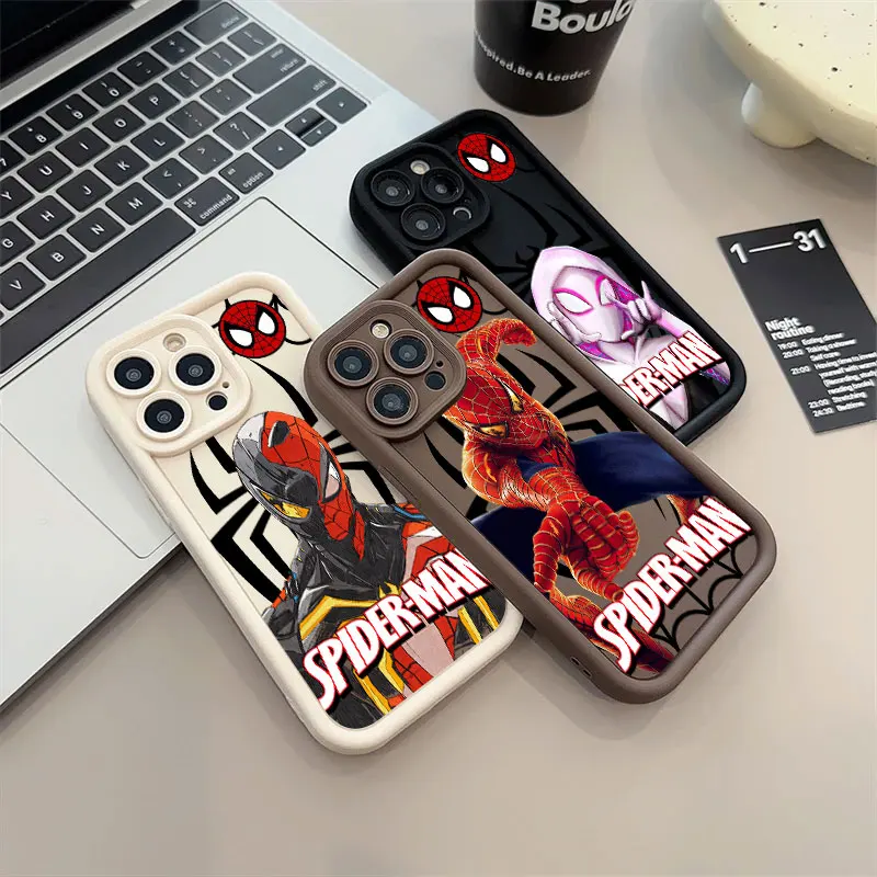 SPIDER-MAN Phone Case For iPhone 11 12 13 14 15 16 Pro Max Marvel Spderman Thicken Case For iPhone 16 Plus Soft Protective Cover