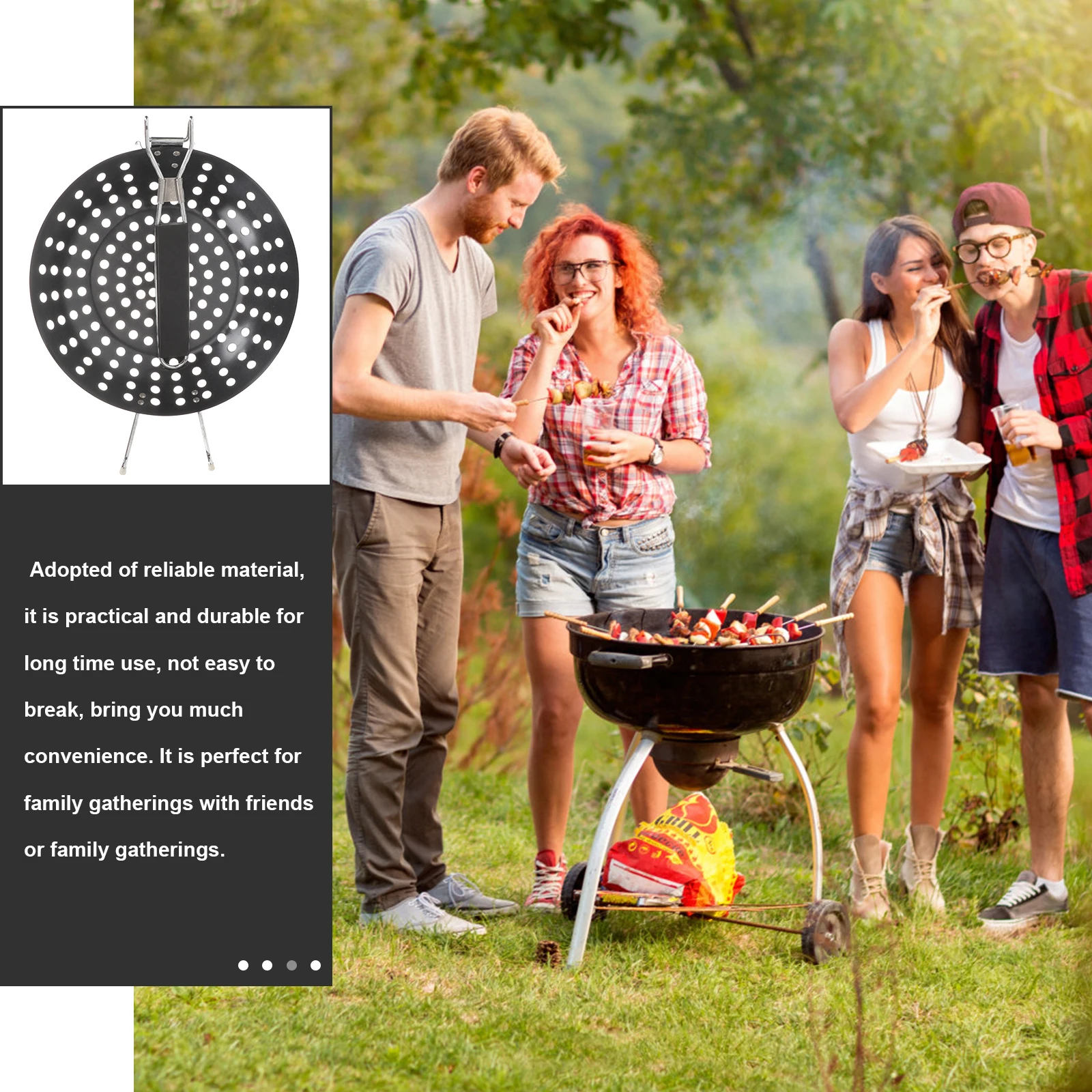

Grill BBQ Pan with Folding Handle for Outdoor Camping Multi-function Reusable Grilling Pan Accessories Kitchen Bar Supplies