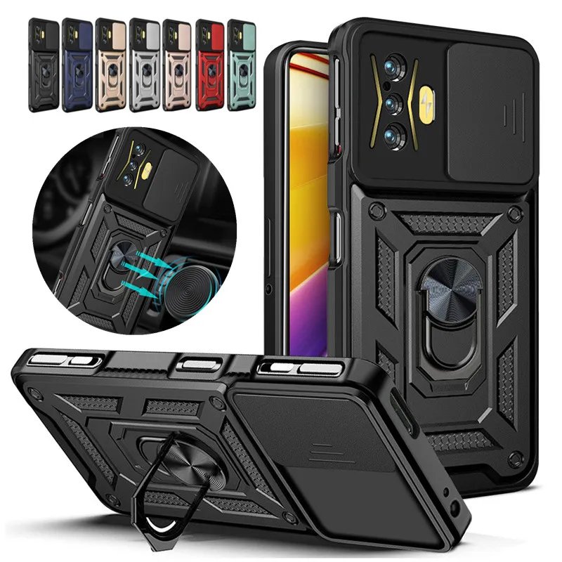 For Xiaomi POCO F4 GT Case Slide Camera Armor Case For Poco Poko Pocco Little F4GT F 4 GT Car Magnetic Holder Ring Back Cover