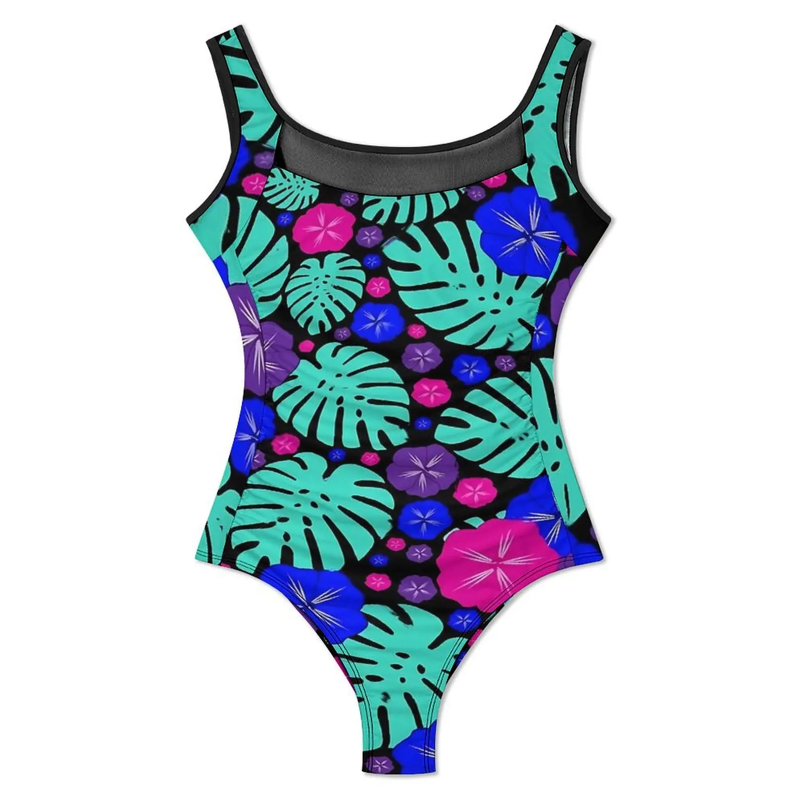 Tropical Floral Swimsuit Hibiscus Print One Piece Swimwear Push Up Vintage Bathing Suit Sexy Sport Custom DIY Beach Outfits