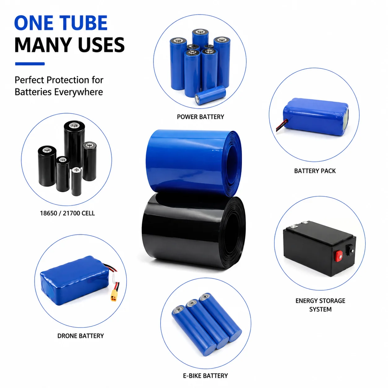 Blue/black PVC Heat Shrink Tubing with a Width of 320-500mm Uniformly Shrinks the Outer Packaging Sleeve of the Battery Cell