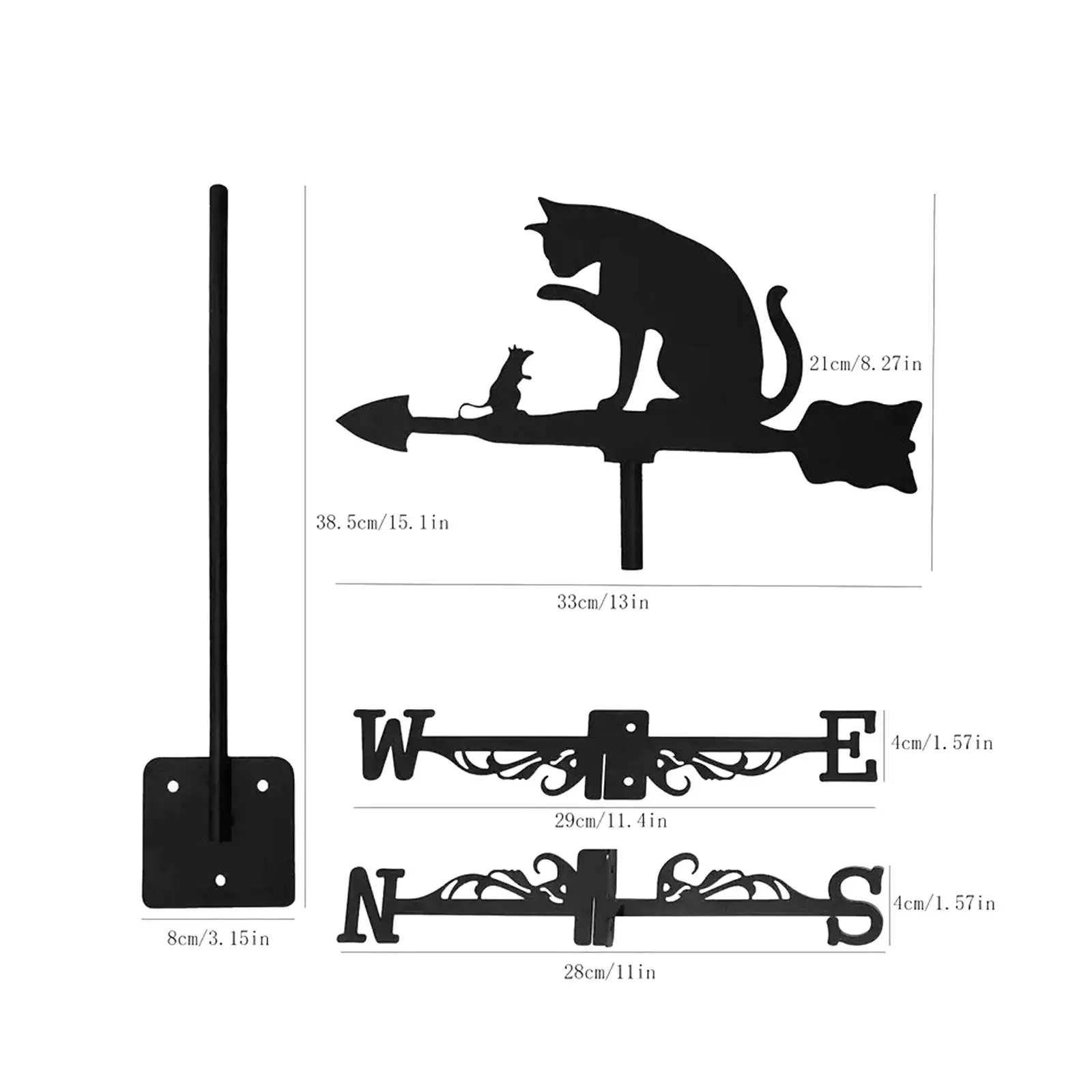 

Cat Weathervane Gift Iron Wind Direction Indicator for Outside Fence Yard