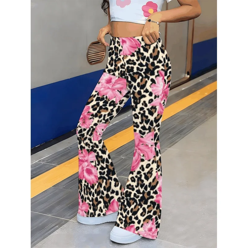 Girls All Over Print Flare Pants Stretchy Bell Bottom Leggings Elastic Waist Pants for Tween Teens Back to School Outfit