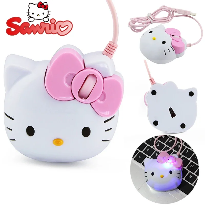 Sanrio Hello Kitty Wired USB Mouse Anime Personalized Women Notebook Home Office Mouse for Laptop PC IOS System Accessories Gift