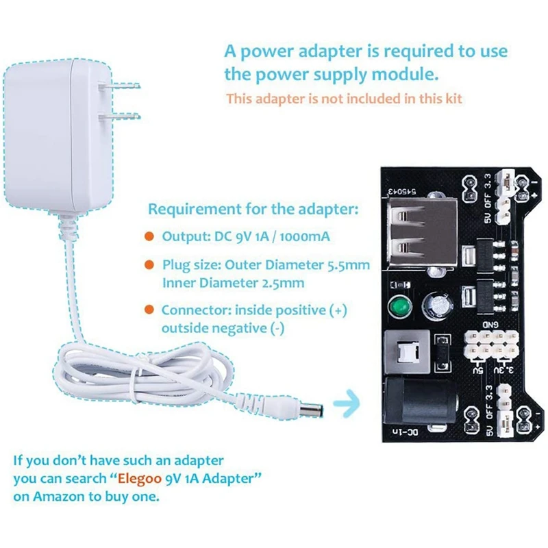 Kit de electrónica Fun con módulo de fuente de alimentación, cable de puente, potenciómetro de precisión, placa de pruebas 830 para Arduino, Raspberry Pi