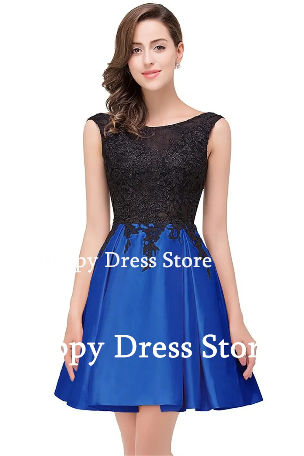 Happy Dress O-Neck Sleeveless Homecoming Gown Lace Appliques A-Line Mini Prom dress Party Dress New Women Short Bridesmaid Dress