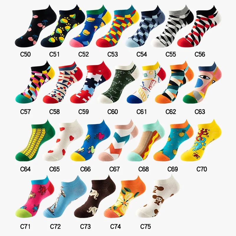 40 Stil Mode bunte kurze Socken Männer Baumwolle Neuheit Ölgemälde Tiere Essen Avocado lässig lustige Knöchel Sox