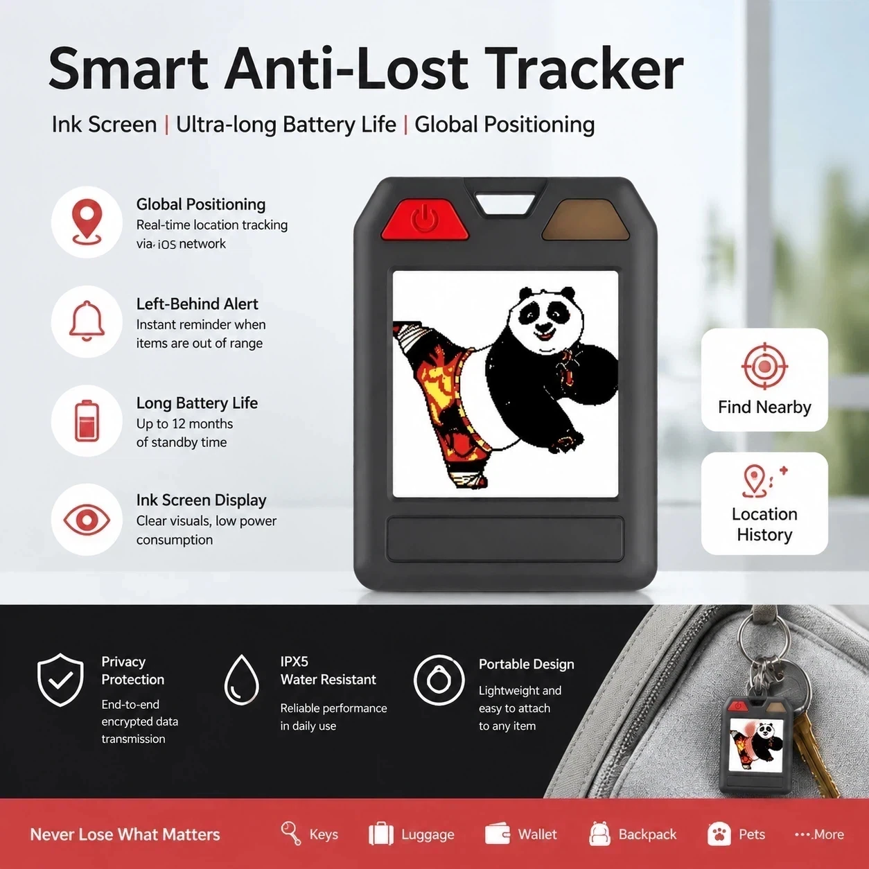 Original Color E-Ink Smart Keychain DIY Support Find My Find Hub Display Anti-Lost Locator Tracker