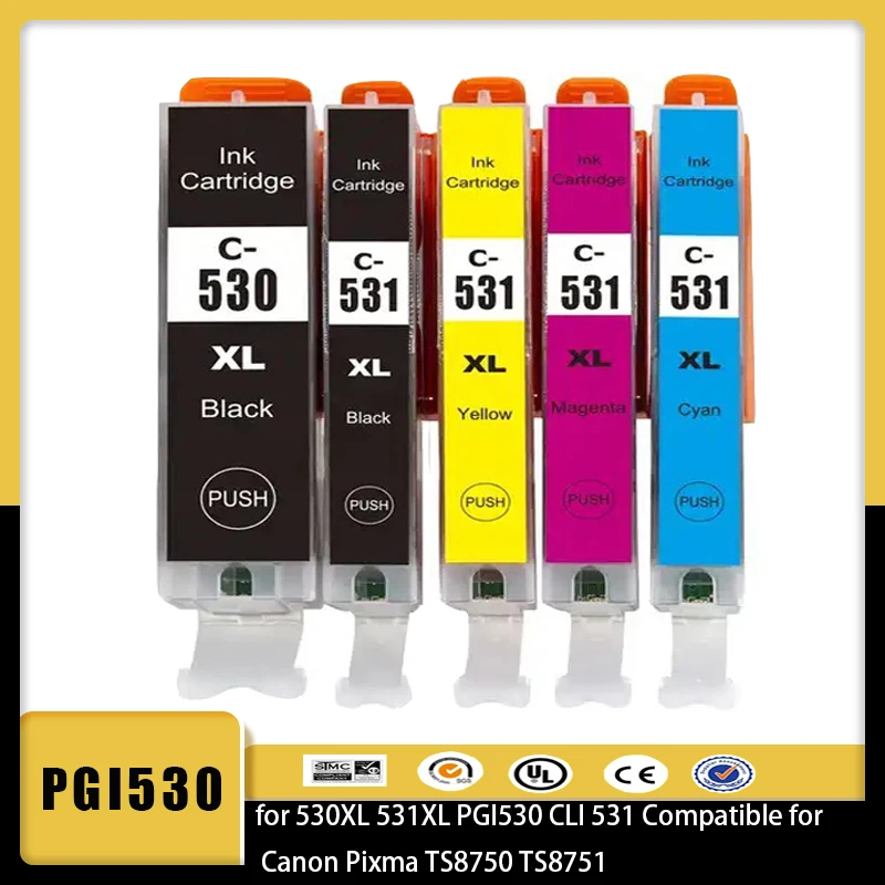 Vilaxh PGI-530 CLI-531 XL Ink Cartridges Replacement for 530XL 531XL PGI530 CLI 531 Compatible for Canon Pixma TS8750 TS8751