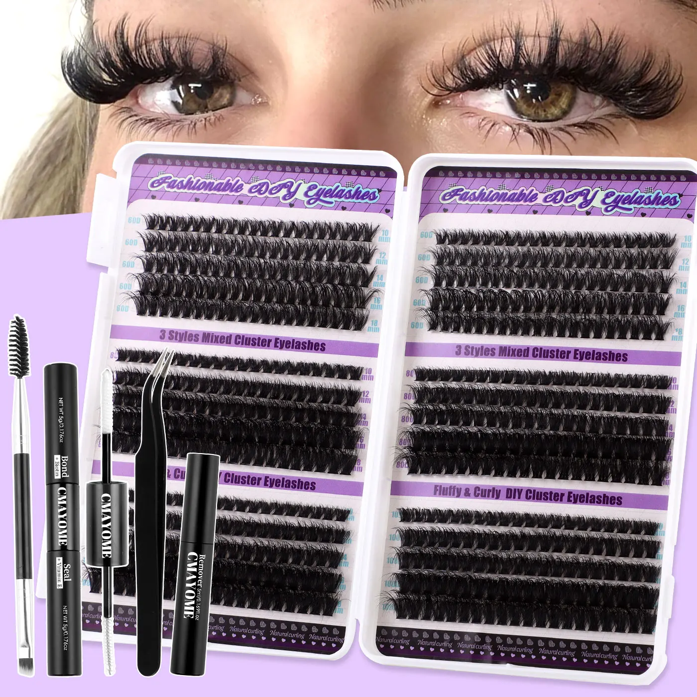 

600PCS Eyelash Extension Kit 6 Styles Mixed Large Volume Lash Book Ultra Fluffy Thick Messy Look Lash Clusters With Lash Tools