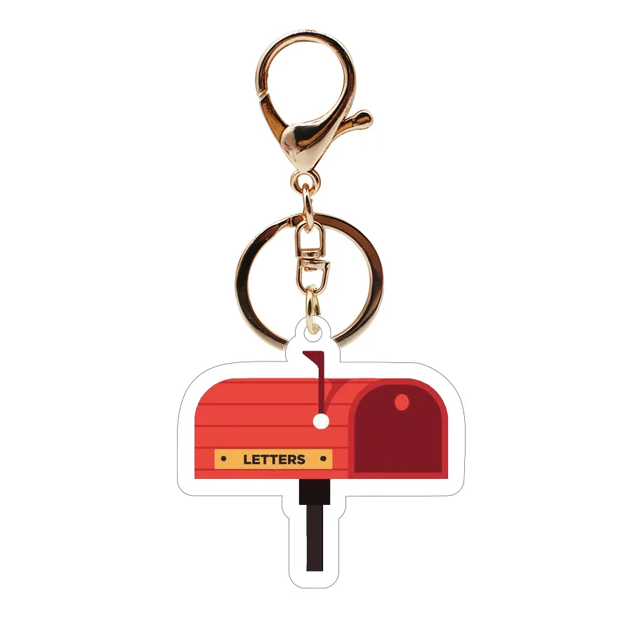 Mail box acrylic keychain post office mailbox stamp box pendant modern envelope box pendant For Men Women Party Gift