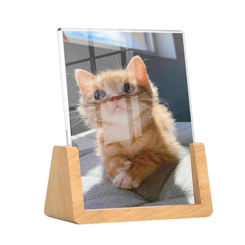 

6/7/8 Inch Photo Frame Acrylic U Shape Transparent Picture Frame for Desktop Weddin Office Decor Wooden Display Holder