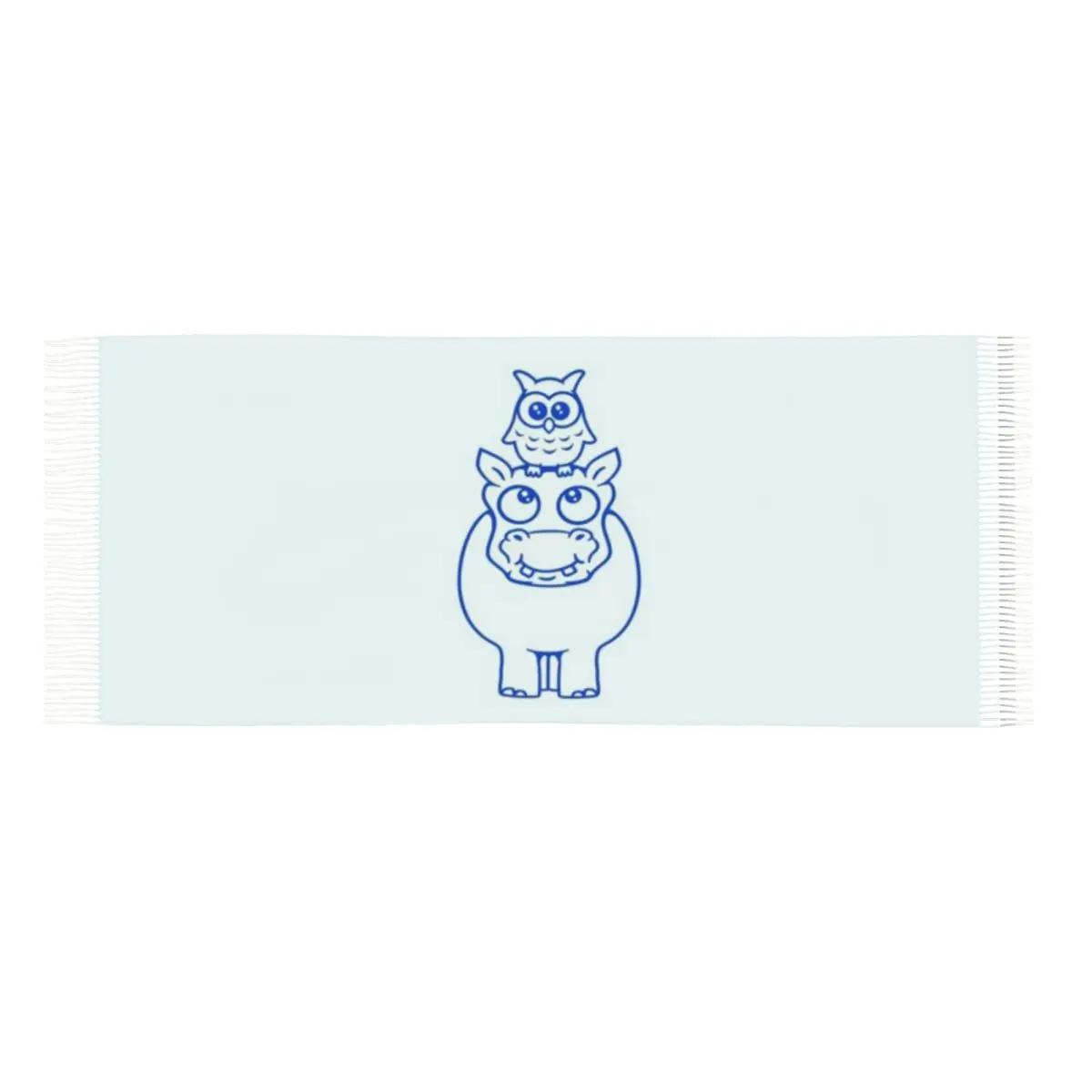 

Сова, сидящая на бегемоте, забавная шаль для верховой езды на голову 2-х друзей, шарф с кисточками