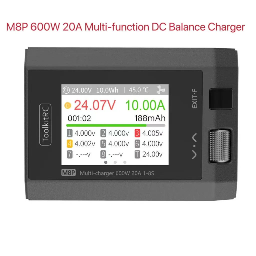 ToolkitRC M8P 600W 20A Multi-function DC Balance Charger for 1-8S XT60 Lipo LiHV LiFe Lion LTO Battery