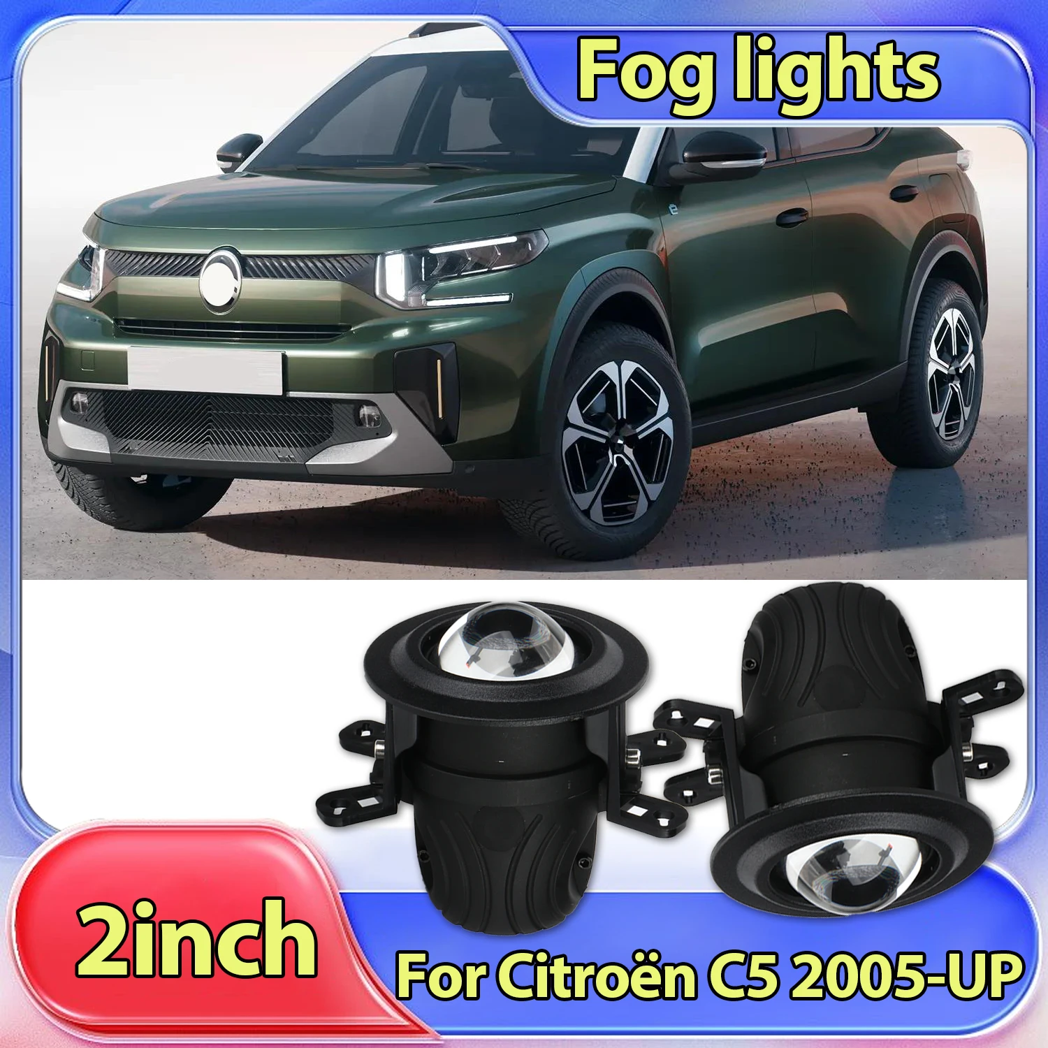 2inch Car Projector Lens Fog Light CSP Chip Yellow White Light Fog Light 12V Waterproof Bi Led For Citroen C5 2005-UP