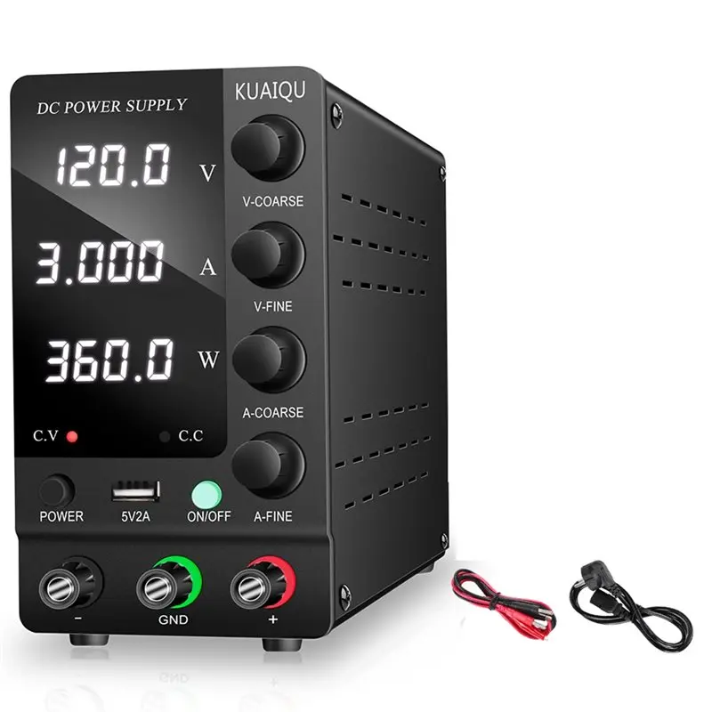 KUAIQU USB Interface DC Power Supply Adjustable 30V 10A, 60V 5A, 120V 3A- Lab Bench With Precise LED Display SPS-C1203