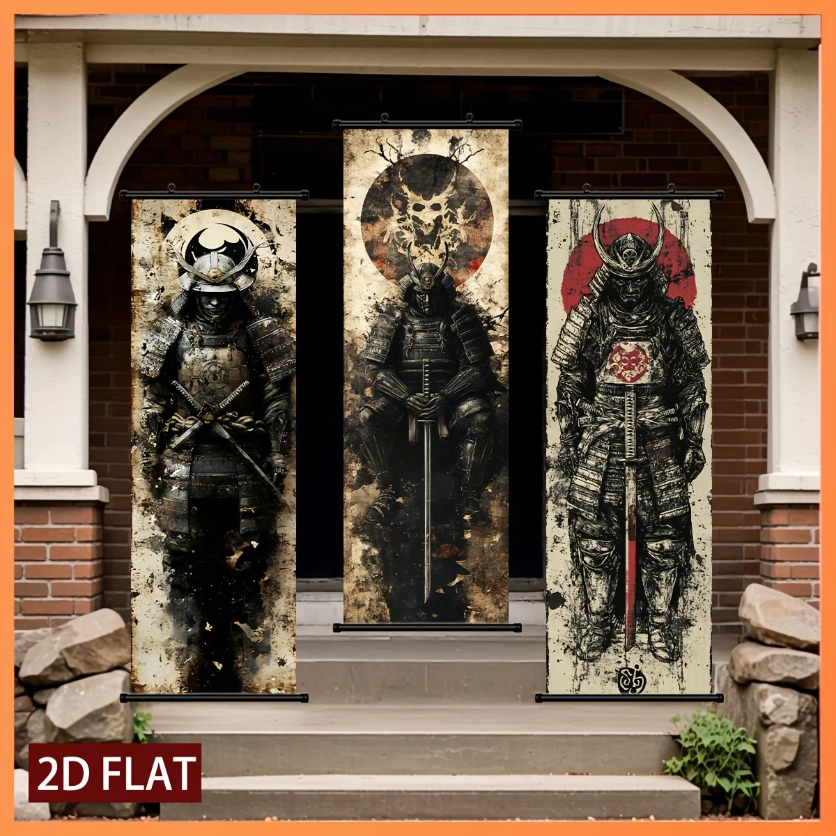 VIKAMA Retro Japanese Samurai Armor Sword Scroll Tapestry, HD Fade Resistant Wall Hanging Scroll Art, Room Decor
