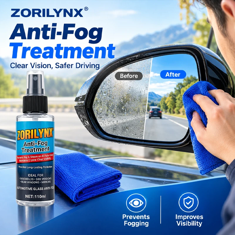 Car Glass Anti Fog Spray and Cleaning Cloth Set Clear Driving Defogger Treatment for Windshield Window Mirror 110ml - ZORILYNX