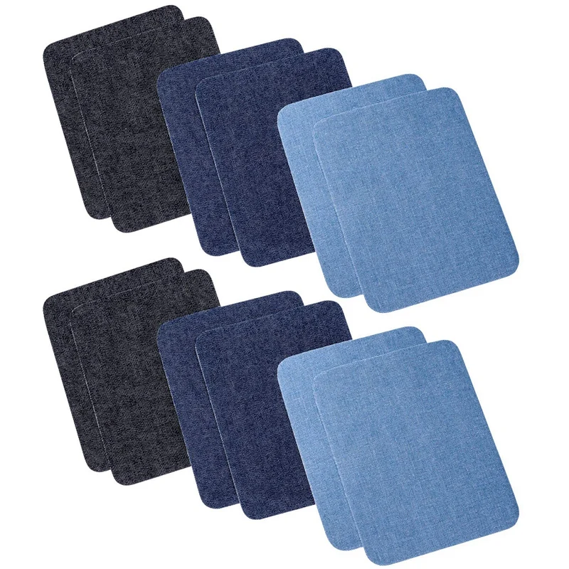 BMBY-Iron On Denim Patches For Clothing Jeans 12 Pcs, 3 Colors (4.9 Inch X 3.7 Inch)