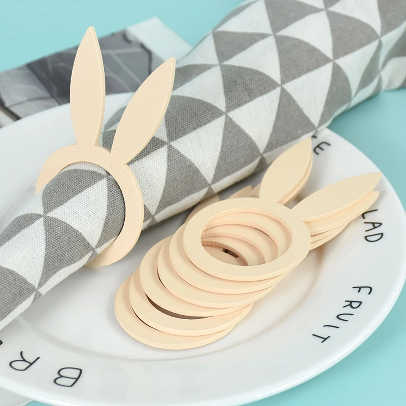 

10pcs Easter Rabbit Ears Wooden Napkin Rings DIY Bunny Ear Crafts Stand Racks Happy Easter Party Table Accessories Napkin Holder