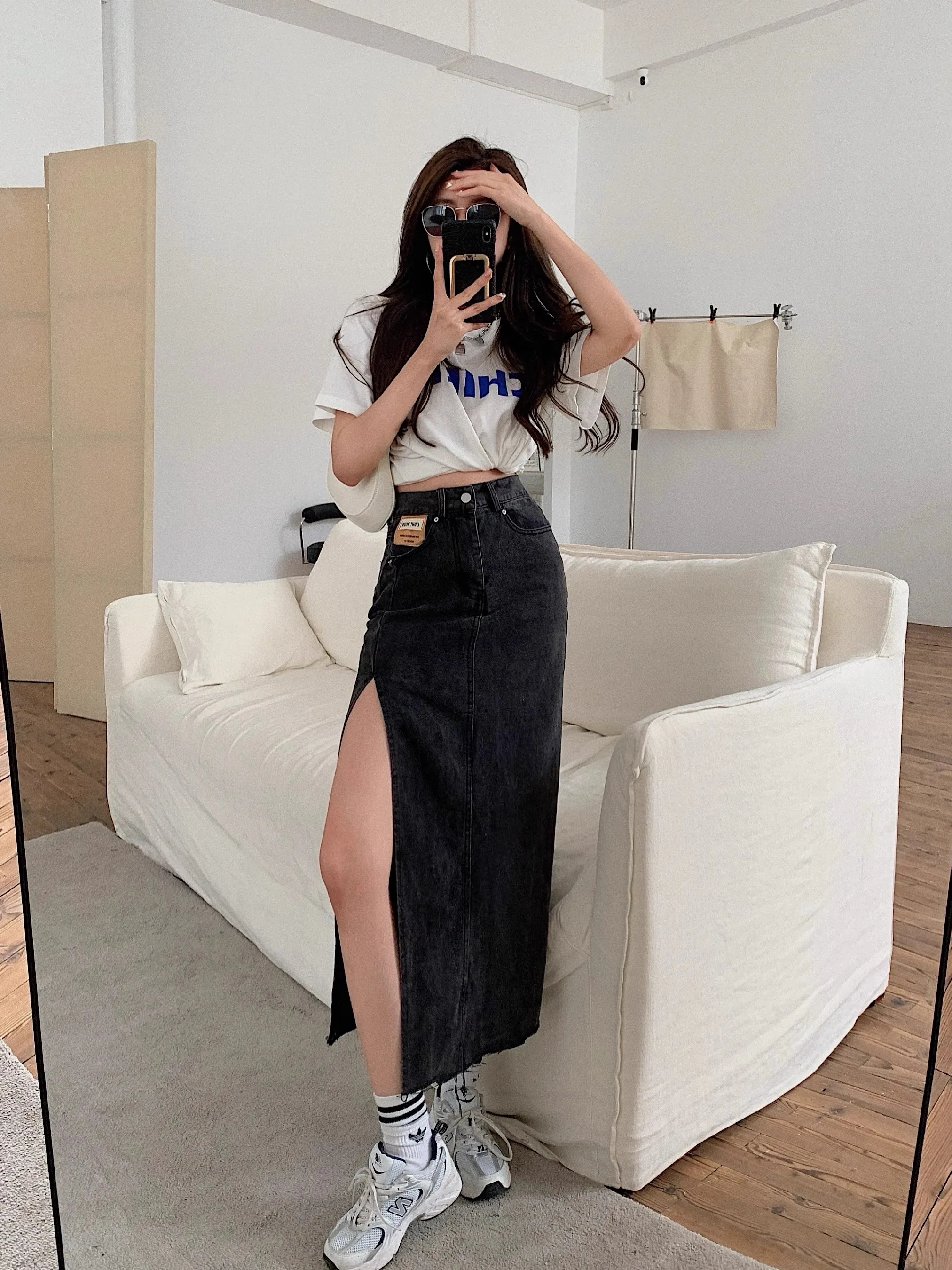 Faionable cintura alta a linha saia jeans feminina primavera outono design sazonal sentido f saia commute ci