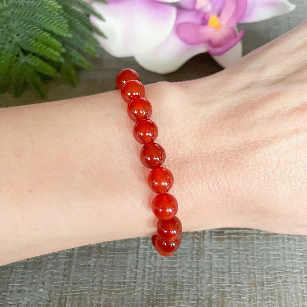 Ruberthen 8 MM AA Grade Tanzania Carnelian Bracelet Womens Natural Gemstone Beaded Chakra Wrist Jewelry