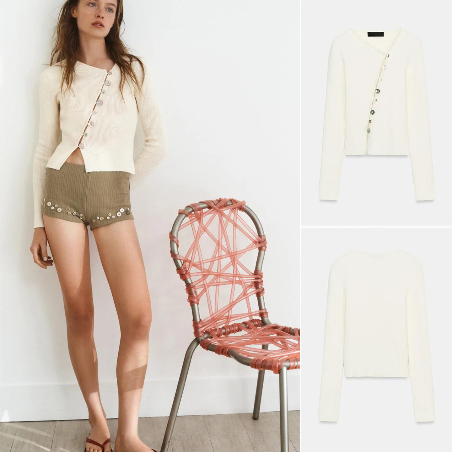 

Spring New Arrival Minimalist Long Sleeve Asymmetric Button Knitted Cardigan Outerwear Women's Fashion Commute Style Polyeste...