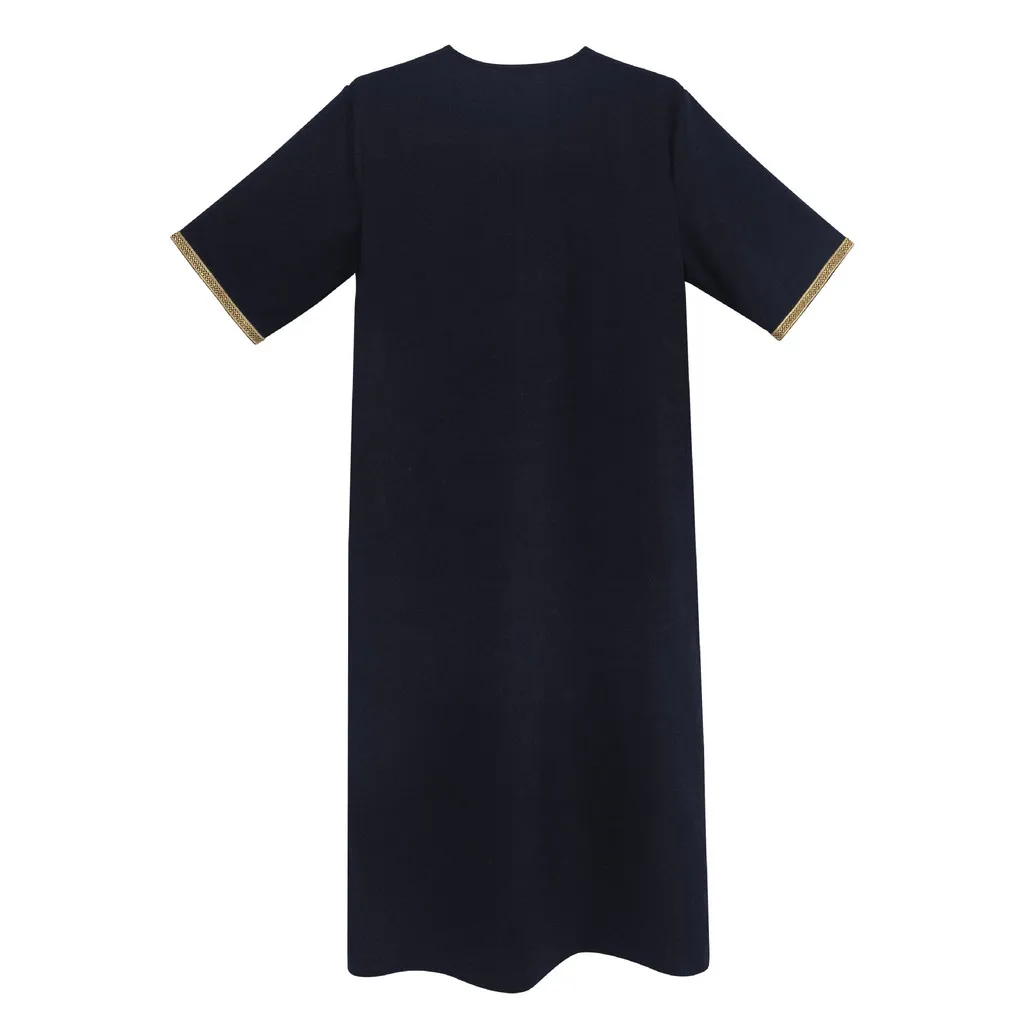 2025 muzułmańskie szaty z krótkim rękawem środkowy rękaw haft w stylu etnicznym bliski wschód marokańska męska szata boczna kieszeń