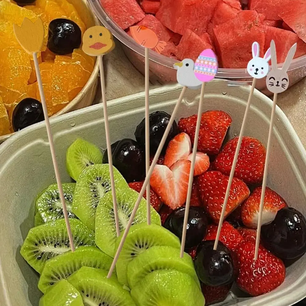 100Pcs/Set Easter Toothpicks Disposable Multifunctional Cocktail Picks Bunny Carrots Fruit Salad Bamboo Sticks