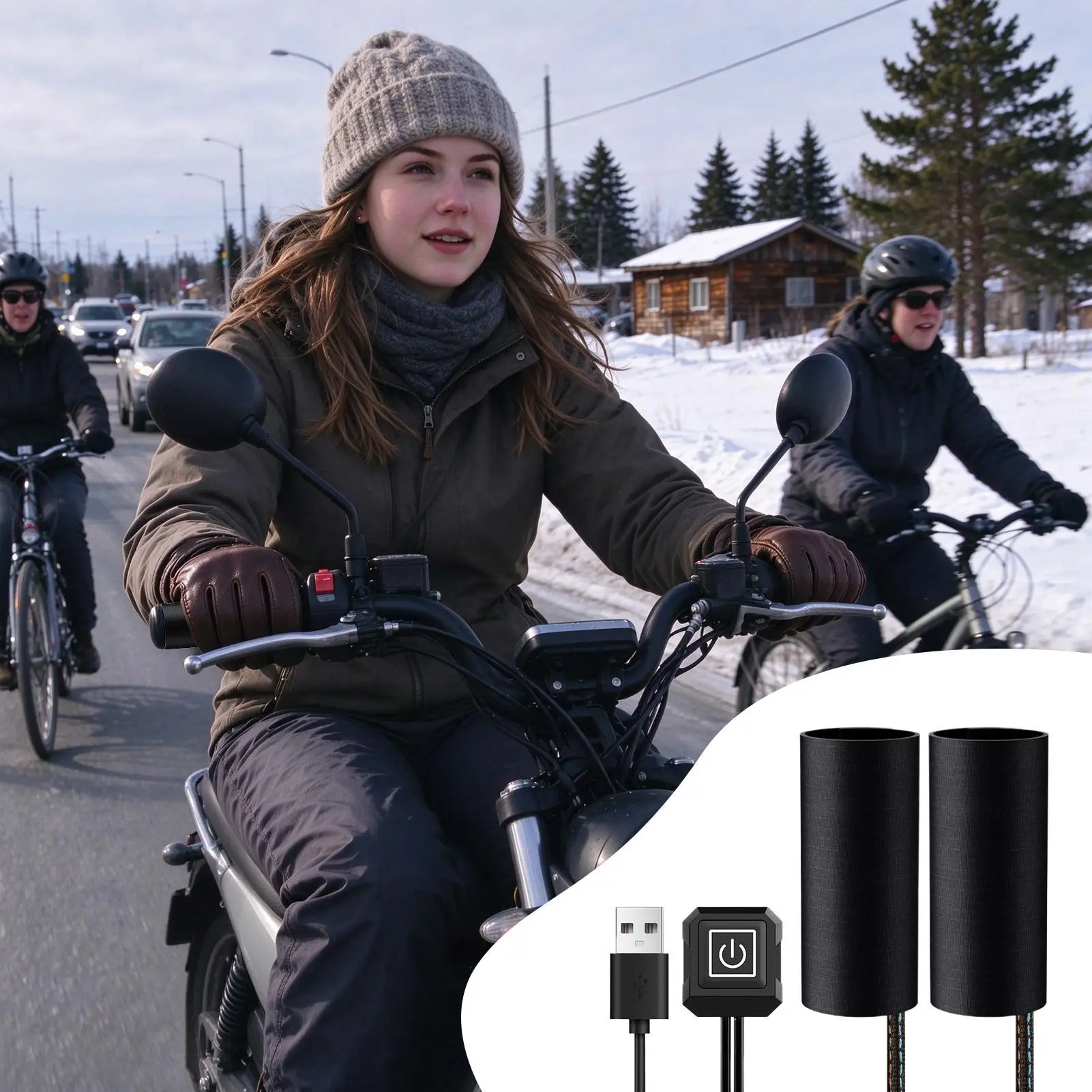 Heated Motorcycle Grips Covers Plug-In Waterproof Cold Weather Heater Heated Motorcycle Handlebar Cover For Commuting City