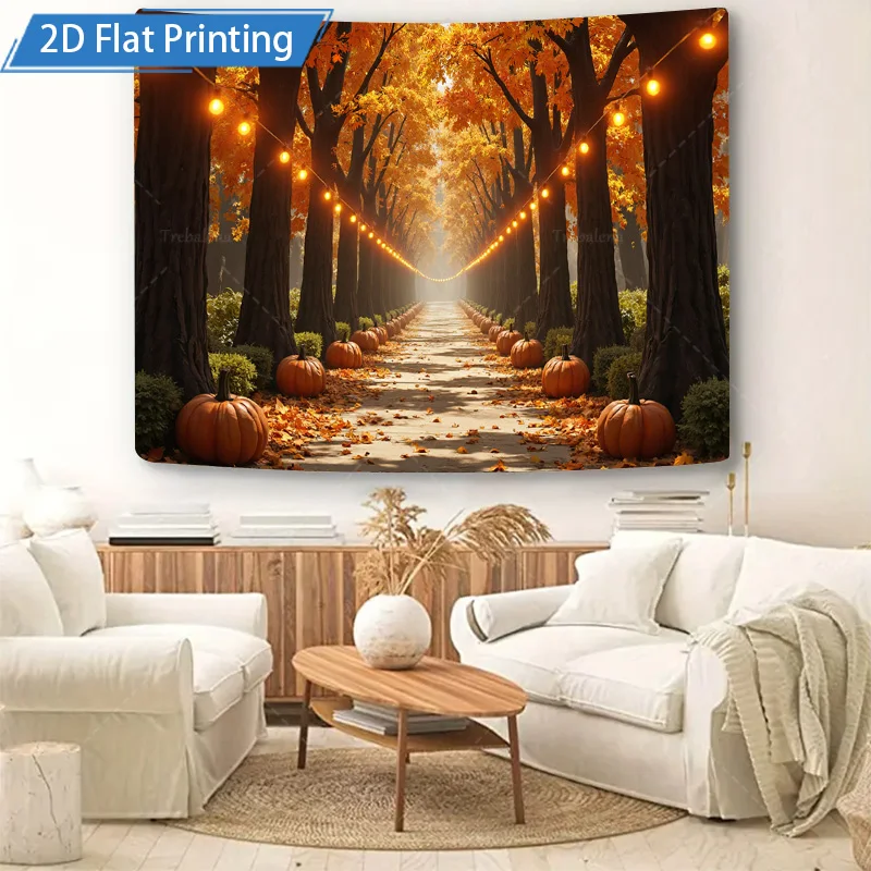 [2D PLAT] 1 st 4x16 inch Metalen Bord Herfst Bospad Pompoen Scène 2D Platte Print Metal Wall Art Decor