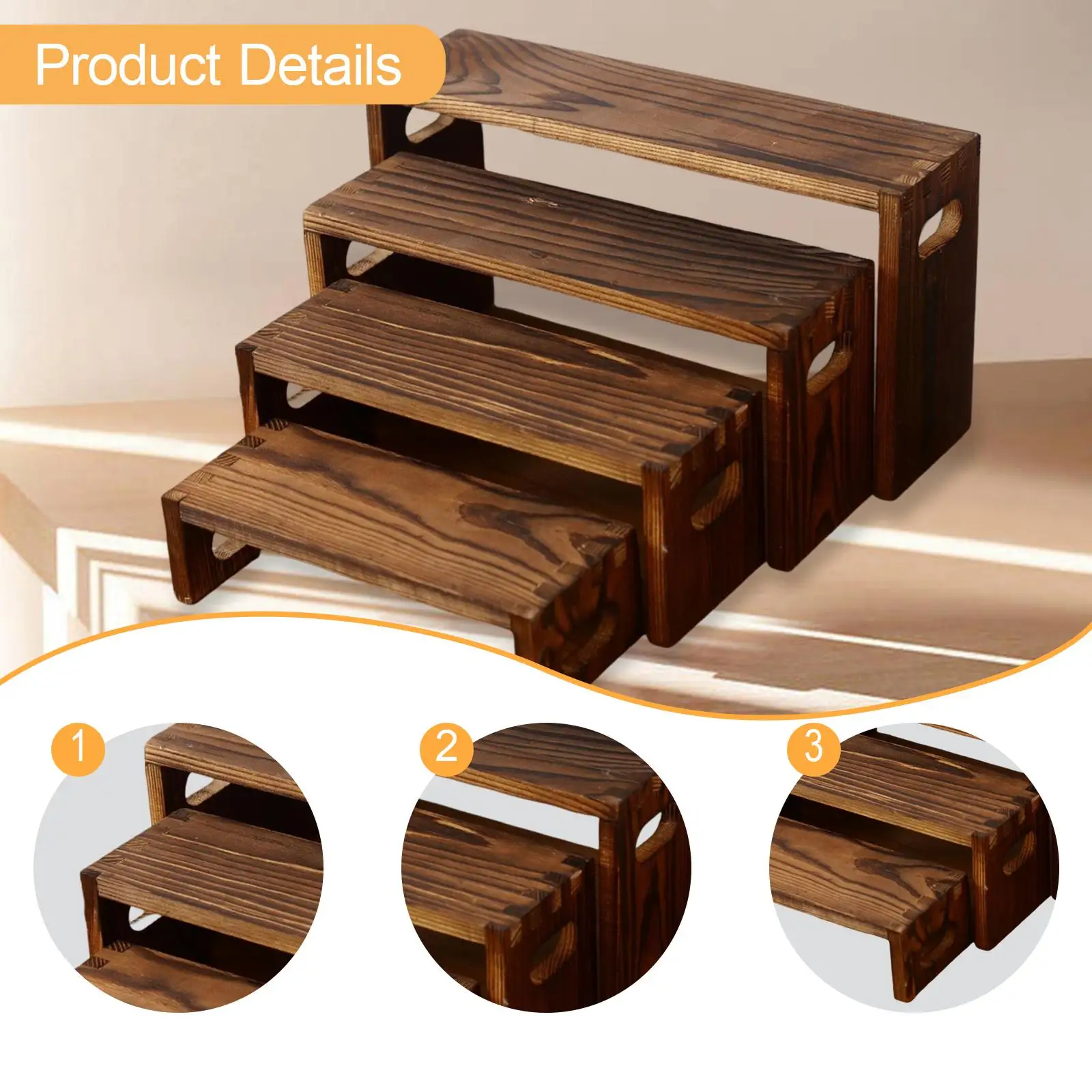 4x خشبية المتدرج الناهض عرض المدرجات ، رف توابل عرض تركيبات المنظم مجوهرات الرف لخزائن الأحذية التجزئة الرجال النساء #6