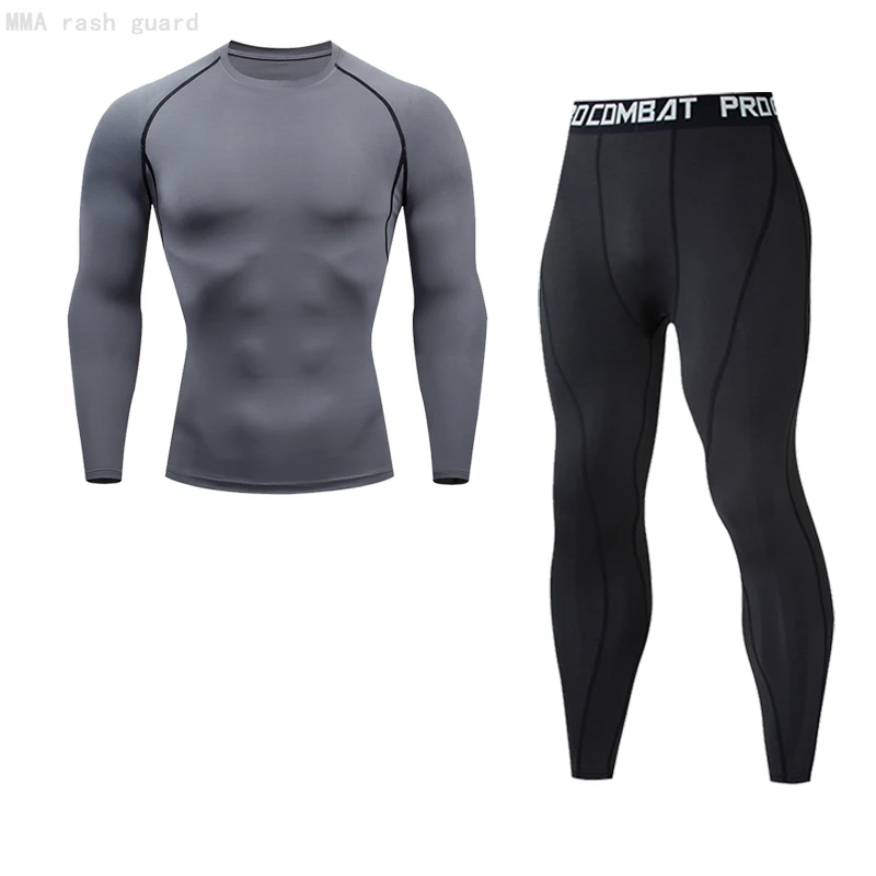 Conjunto de corrida dos homens compressão esportes roupa interior camada base quente ginásio camiseta leggings 2 em 1 roupas esportivas segunda pele inverno térmico