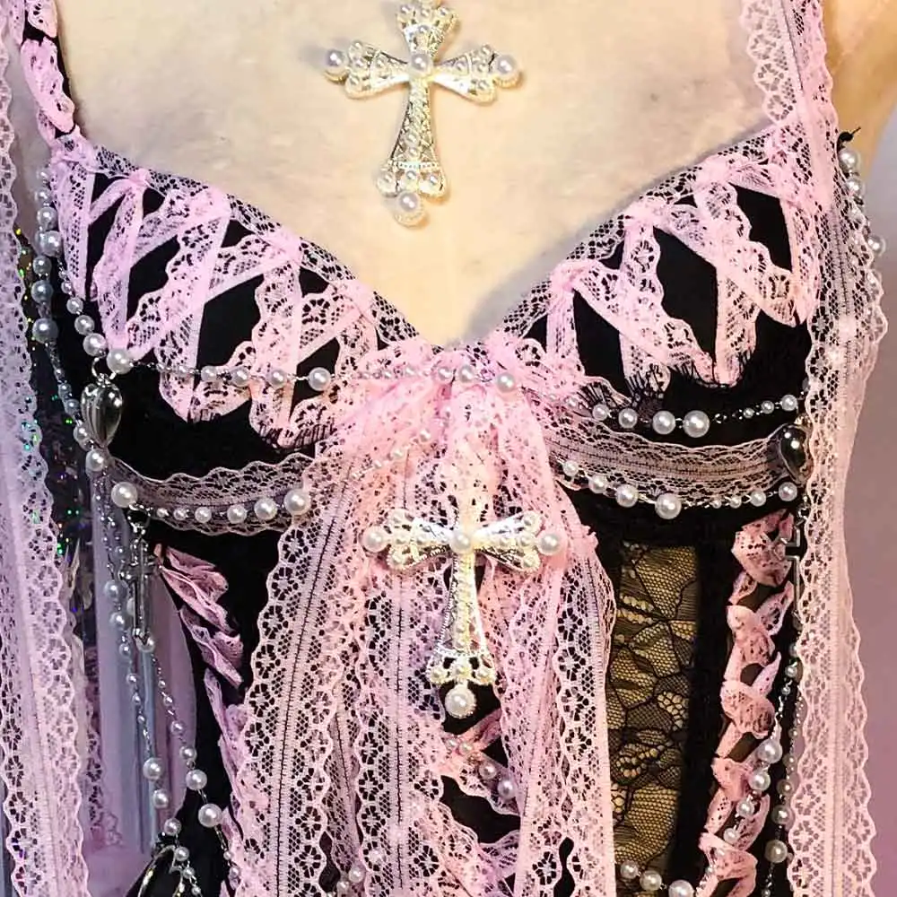 فستان قوطي يدوي الصنع بتصميم سايبر هارت، ملابس نادي للمراهقات بأسلوب كاواي صديق للبيئة، ملابس الجرينج التسعينية، إيمو غوث هاراجوكو واي 2 كيه، قمصان دانتيل بانك روك