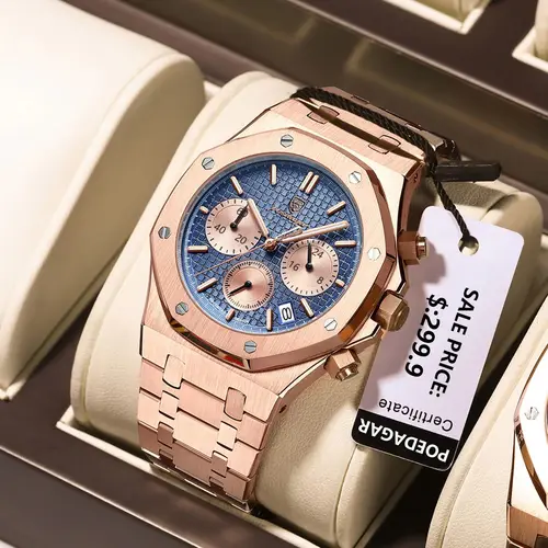 POEDAGAR, relojes originales de lujo para hombre, cronógrafo con fecha, reloj de cuarzo de acero inoxidable, reloj de pulsera luminoso resistente al agua a la moda para hombre