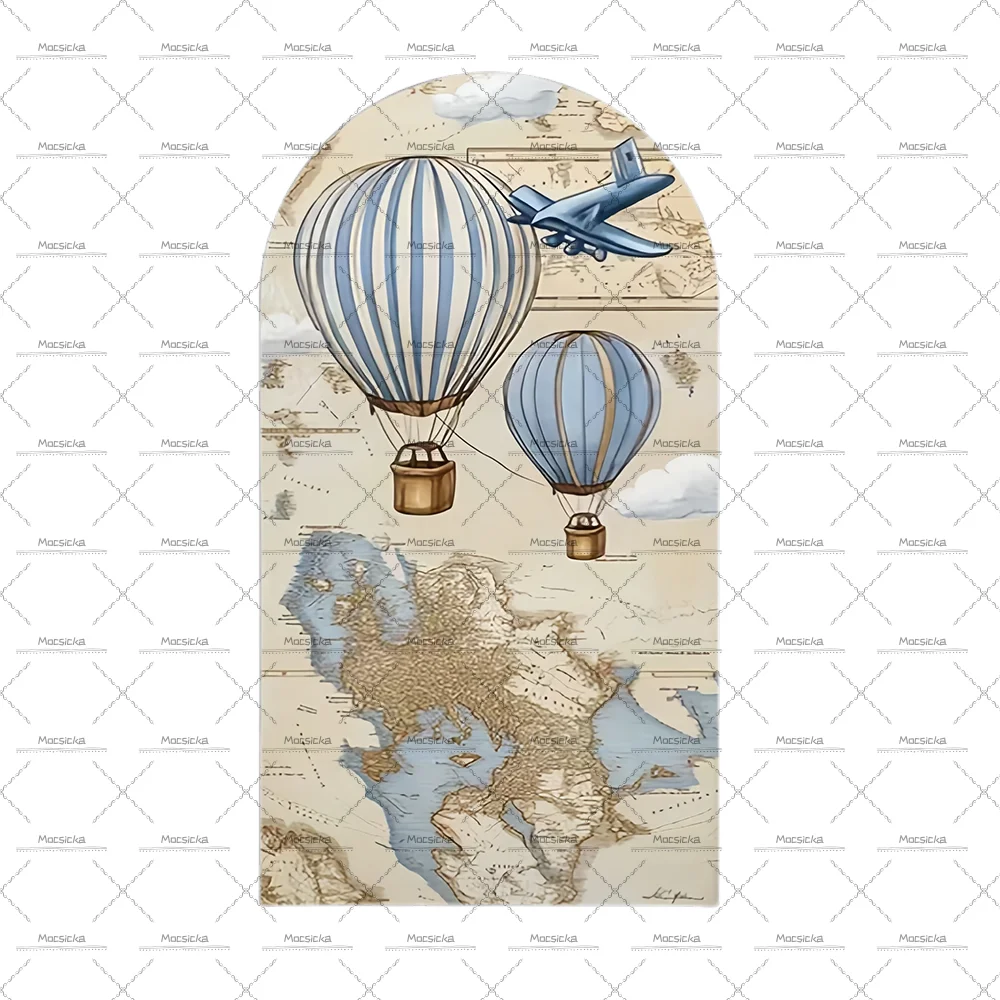 Adventure Arch Backdrop Cover Hot Air Balloon Airplane Baby Shower Birthday Party Custom Chiara Wall Panels Travel Map Elastic