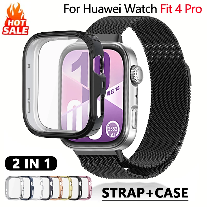 

Чехол + миланский ремешок-петля для Huawei Watch Fit 4 Pro, ремешок, аксессуары, магнитный браслет из нержавеющей стали для huawei fit 4/3, ремешок