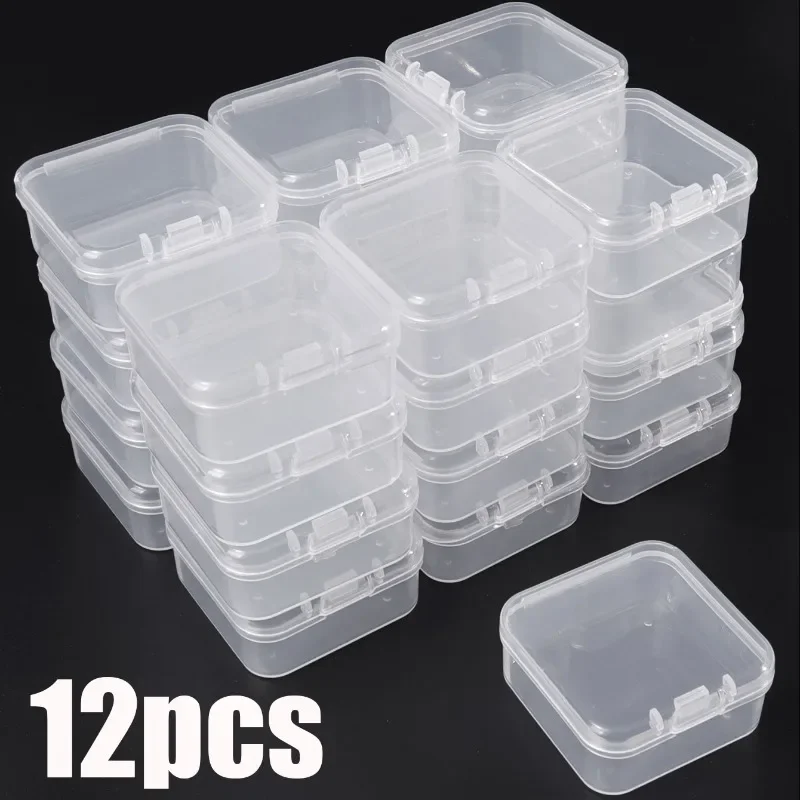 

12/6PCS Mini Plastic Box Transparent Jewelry Box Container Portable Earring Ring Earplugs Packaging Case