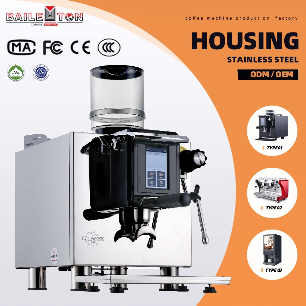 

BAILETON Barista Espresso Machine Semi Automatic Coffee Maker With PID Control Steam Wand Built In Grinder Dual Boiler