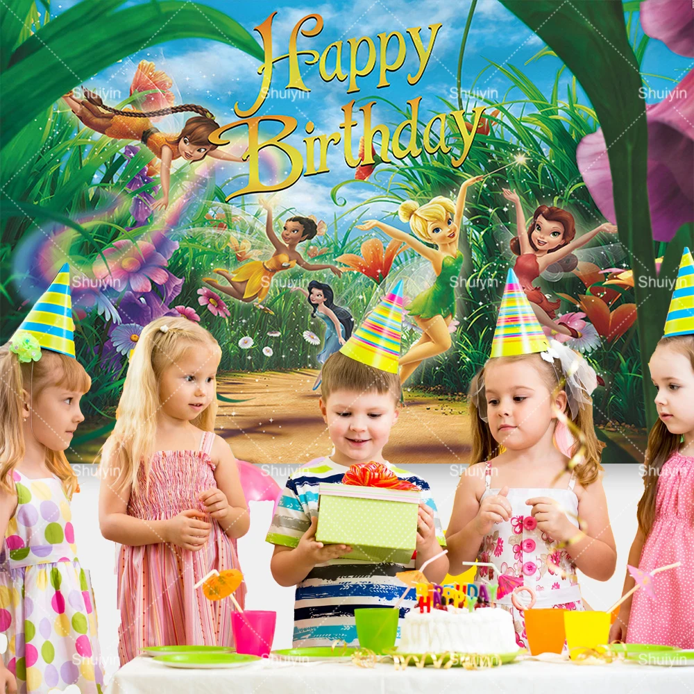 الكرتون الجان تينكر جرس موضوع خلفية الفتاة حفلة عيد ميلاد الديكورات راية الغابة الجنية استحمام الطفل كابينة تصوير الدعائم الهدايا