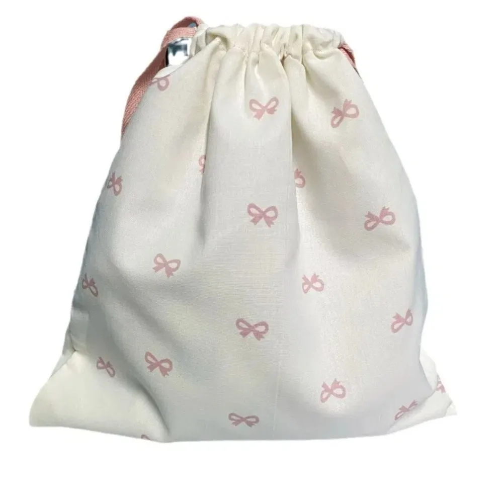 

Casual Canvas Bundle Pocket Bow Printed Large Drawstring Hanging Bag Medium Portable Cotton Pouch School
