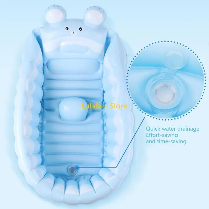 Y4QA Foldable Bathtub Baby Bath Tub Cartoon Animal Pattern Inflatable Bathtub Kids Blow Up Tub Recommended 0-6 Year