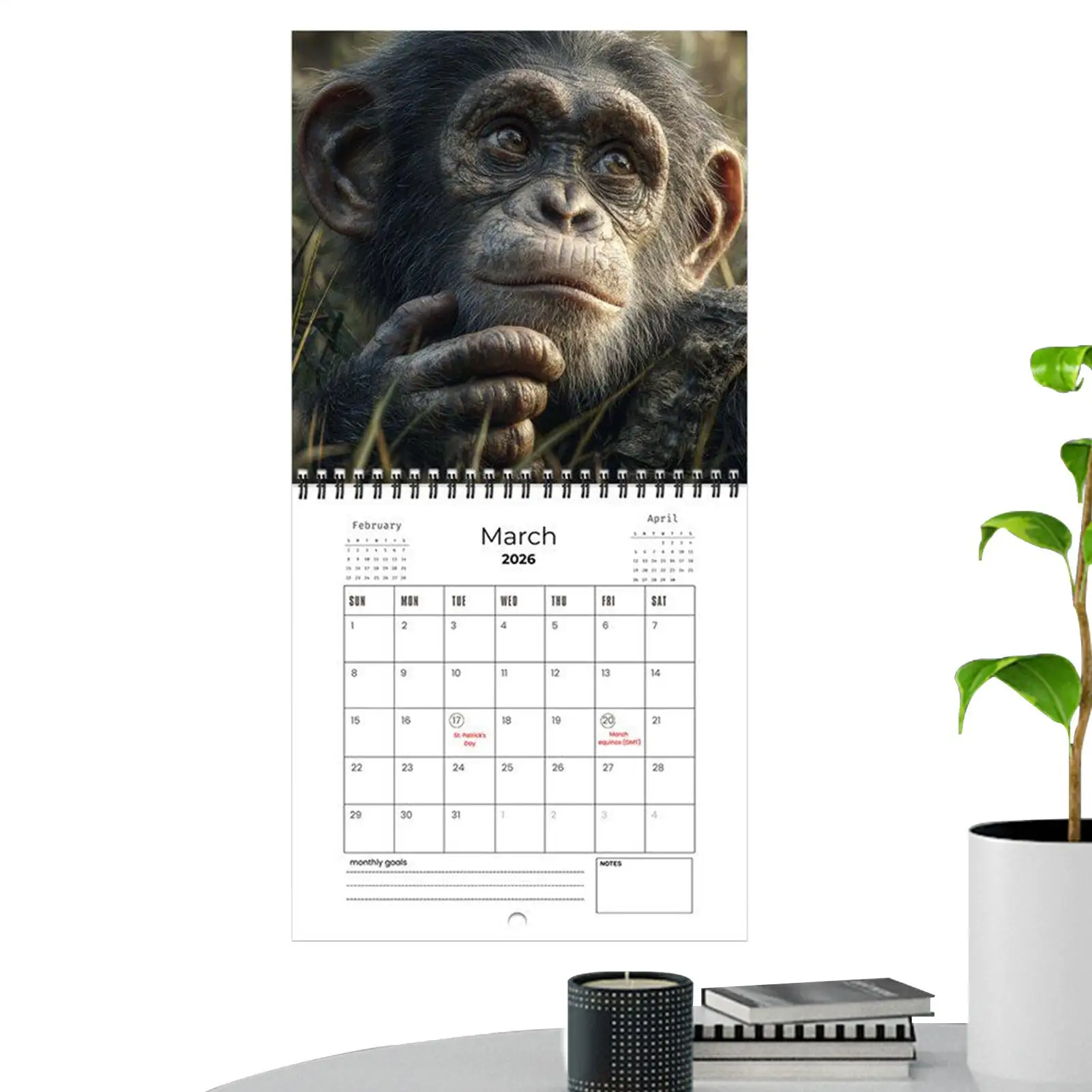 

2026 Cartoon Monkey Calendar Funny Monkey Theme 12 Month Planner Calendar Double-sided Monthly/weekly View Wall Calendar