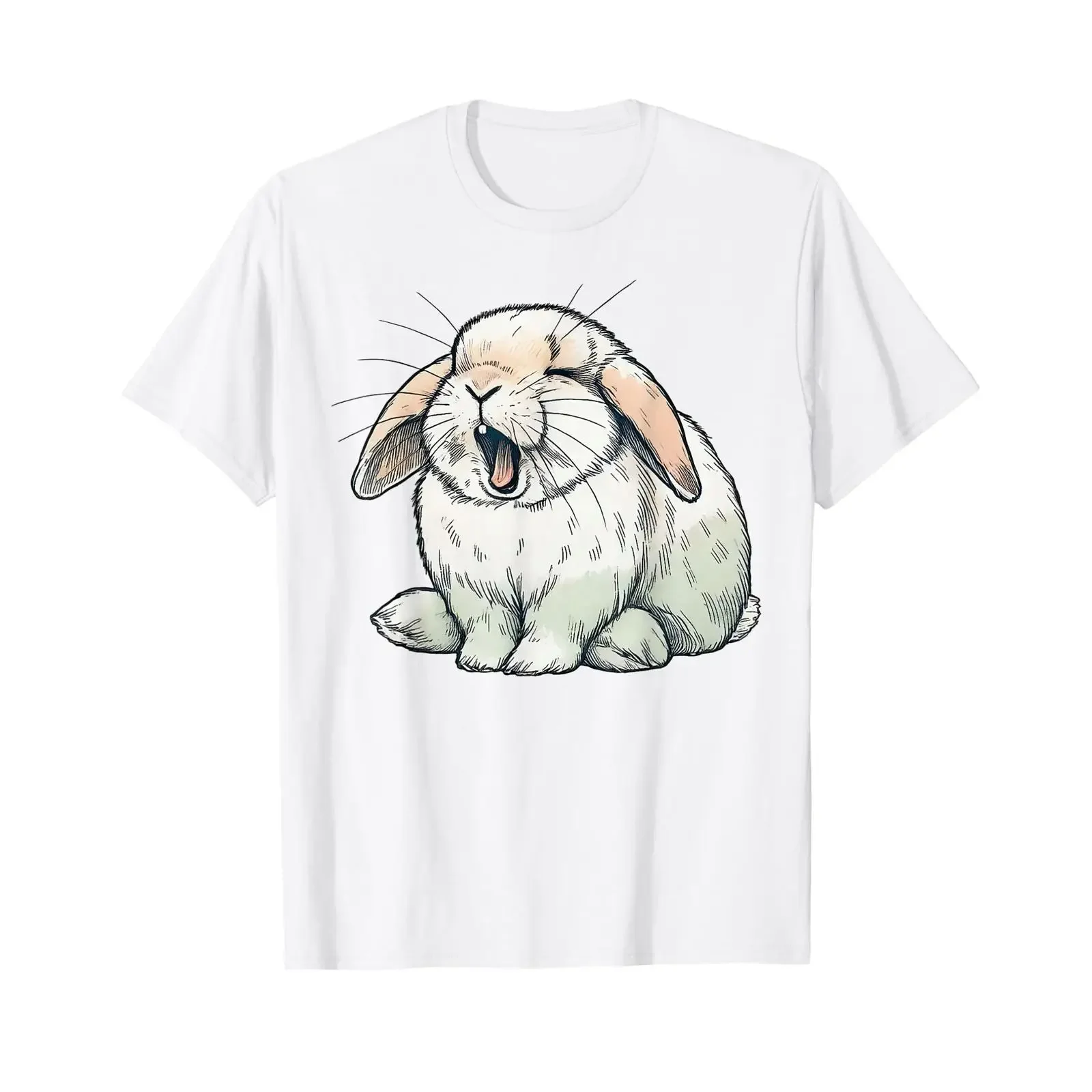 Camiseta Vintage Lavada com Estampa Gráfica de Coelho Holland Lop Fofo e Engraçado, Estilo Streetwear Designer