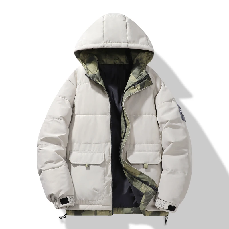 

Мужская зимняя пуховая хлопковая куртка, Новое поступление, корейский стиль, гонконгский тренд, утолщенный воротник-стойка с капюшоном, ветрозащитный и водонепроницаемый