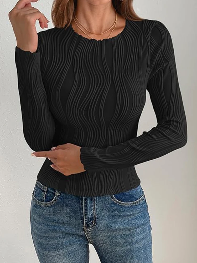 

2024 Autumn Y2K Woman Fashion Casual Ruched Long Sleeve Shirt Female White Skinny Cropped Bottoming Slim Base Layers Top Clothes