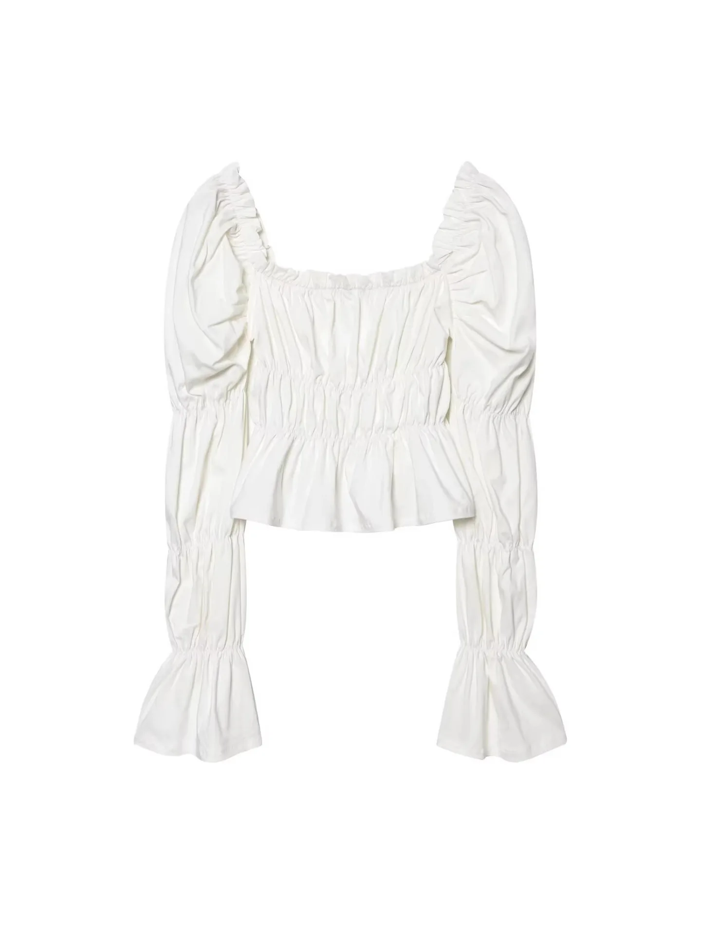 Withered Women's 2026 Spring New European And American Style Stacked Decorative Short Sleeved Poplin Shirt