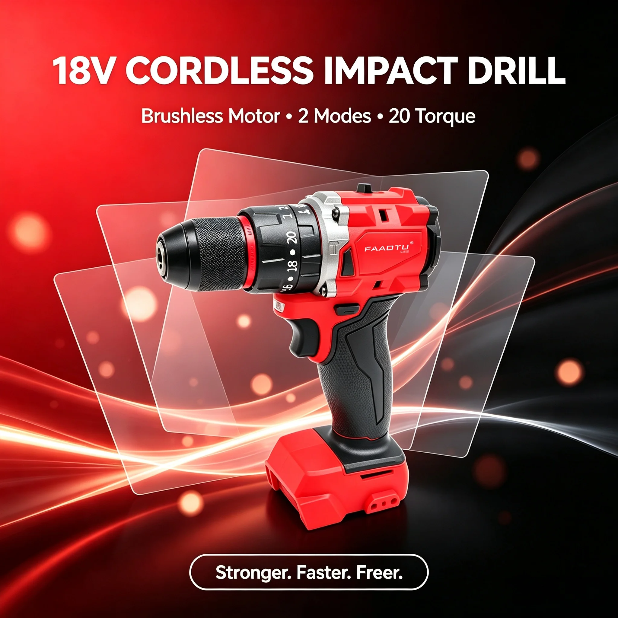 FAAOTU 10mm Brushless Cordless Impact Drill, Rechargeable Electric Screwdriver, Power Tool for Decoration Team Construction Work