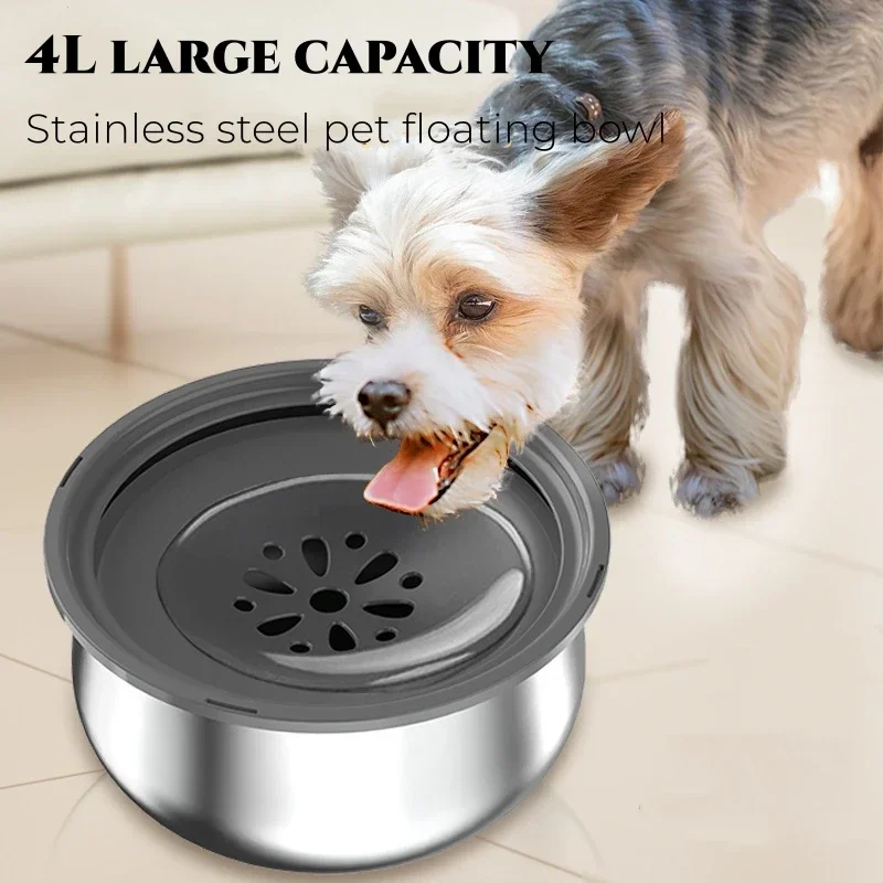 Water for Stainless Dog Bowl Bowls Cats Splash-proof Drinking Buoyancy Feeder Accessories Floating Steel